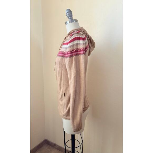 Eddie Bauer Petite M Hoodie Sweater Zip Up Tan Fair Isle Angora Blend Women’s - Picture 4 of 6